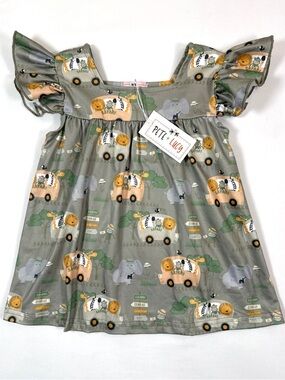 NWT PETE + LUCY Girl Safari Dress Size 12-18M Animal Print Flutter Sleeve NEW